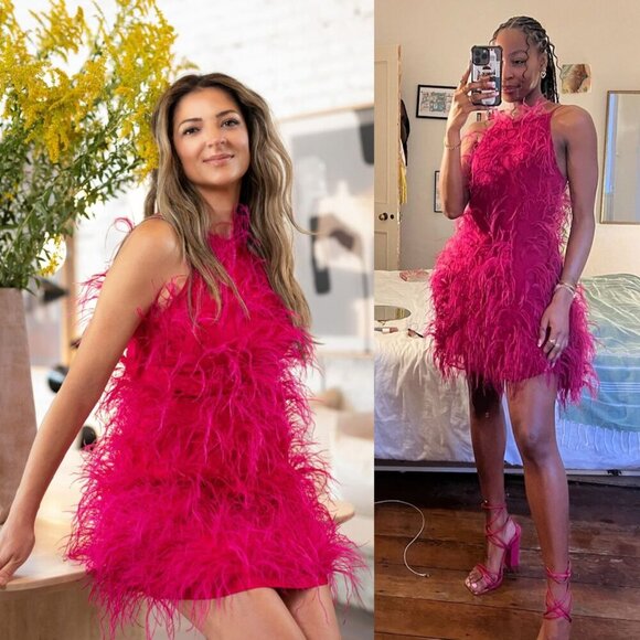 Cult Gaia Shannon Hot Pink Qajar Rose Ostrich Feather Mini Dress Size XS‎ - Picture 1 of 13